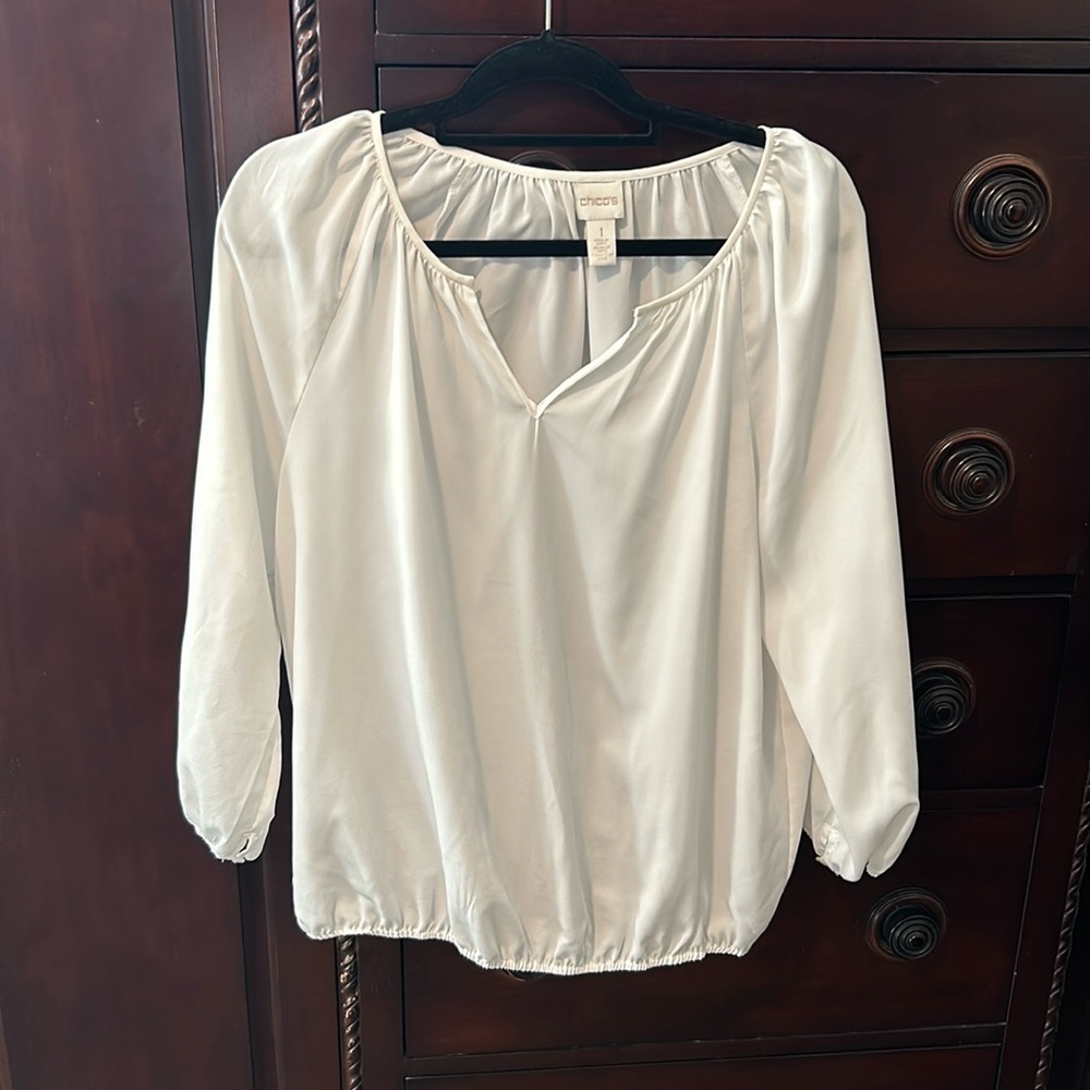 White peasant style Chico’s blouse size 1